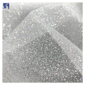 YX992-1 2026 Holographic Super White Dust Glitter Tulle Fabric 100% Polyester Soft Flash Spark Mesh for Wedding Brides...