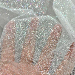 YX992-1 2026 Holographic Super White Dust Glitter Tulle Fabric 100% Polyester Soft Flash Spark Mesh for Wedding Brides...