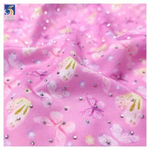 YX993 92% Polyester 8% Spandex Stretch Yoga Swim Fabric With 3D Glass Diamonds Custom Patterns Butterfly Print Stretch...