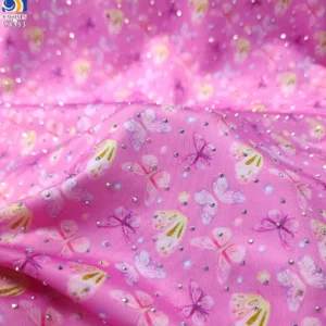 YX993 92% Polyester 8% Spandex Stretch Yoga Swim Fabric With 3D Glass Diamonds Custom Patterns Butterfly Print Stretch...