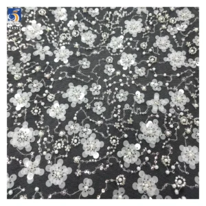 YX995-1 Ceramic White Sequins Lace Fabric High Quality French Wedding Florals Embroidery Lace Ceramic White Embroidery...