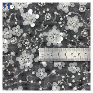 YX995-1 Ceramic White Sequins Lace Fabric High Quality French Wedding Florals Embroidery Lace Ceramic White Embroidery...