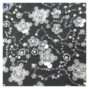 YX995-1 Ceramic White Sequins Lace Fabric High Quality French Wedding Florals Embroidery Lace Ceramic White Embroidery...