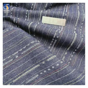 YX997 250g/m² 11oz 75% Cotton 25% Polyester Washed Denim Fabric Vintage-Style Jacquard Cotton Striped Denim Fabric for Pant...