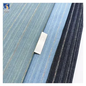 YX997 250g/m² 11oz 75% Cotton 25% Polyester Washed Denim Fabric Vintage-Style Jacquard Cotton Striped Denim Fabric for Pant...
