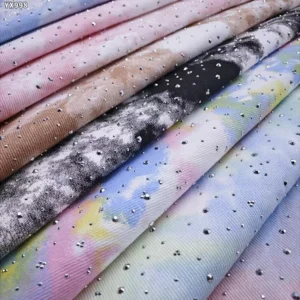 YX998 220g/m² Tie-dye Design Denim Fabric 70% Polyester 30% Cotton Denim Tie-dye Fabric With Diamonds for Women's Skirt...