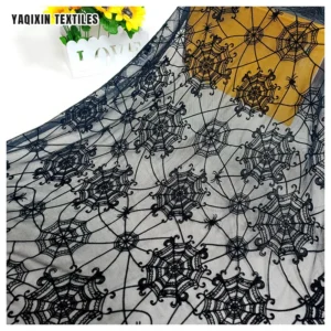 Yaqixin Spider Web Shape Design Black Flocked Stretch Mesh Lace Fabric 90 Nylon 10 Spandex Fabric 4Way Stretch - Spandex...