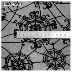 Yaqixin Spider Web Shape Design Black Flocked Stretch Mesh Lace Fabric 90 Nylon 10 Spandex Fabric 4Way Stretch - Spandex...