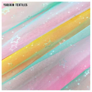 Yaqixin Unique Design New Style Rainbow Print Polyester Fabric Illusion Mesh Tulle Stage Costumes Dress Fabric by the Rolls...