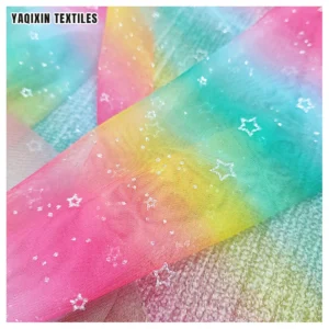 Yaqixin Unique Design New Style Rainbow Print Polyester Fabric Illusion Mesh Tulle Stage Costumes Dress Fabric by the Rolls...