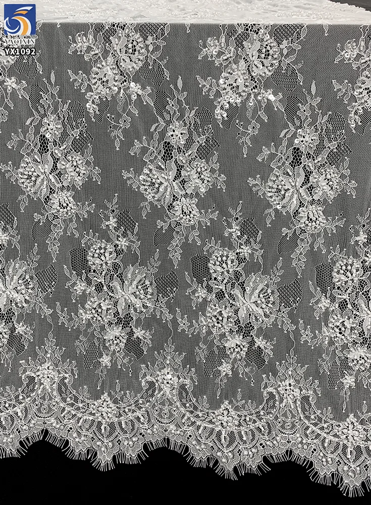 YX1092 300*150CM Great Quality Customized Woven Eyelash Lace Fabric Beaded Pearls Lace Fabrics Textiles Heavyweight - 100%...