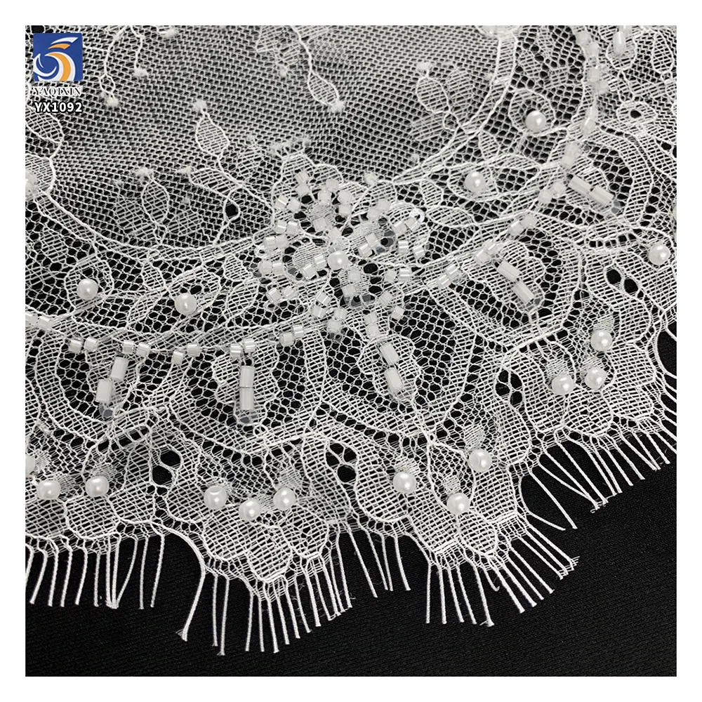 YX1092 300*150CM Great Quality Customized Woven Eyelash Lace Fabric Beaded Pearls Lace Fabrics Textiles Heavyweight - 100%...