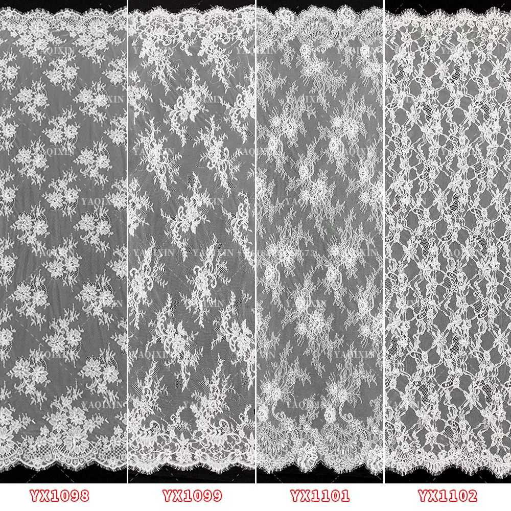 YX1101 China Large Factory Wholesale Eyelash Lace Fabrics Solid Woven Crochet 300*150CM Mesh Bridal Lace Fabric for Wedding...