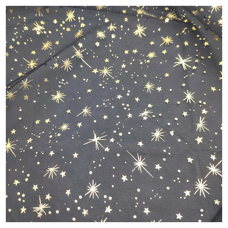DX126 Manufacturers Direct Flash Tulle With Gold Foil Star Dots Design Polyester Mesh Fabric - 100% Polyester, 25 gsm, 155...