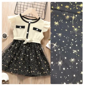 DX126 Manufacturers Direct Flash Tulle With Gold Foil Star Dots Design Polyester Mesh Fabric - 100% Polyester, 25 gsm, 155...