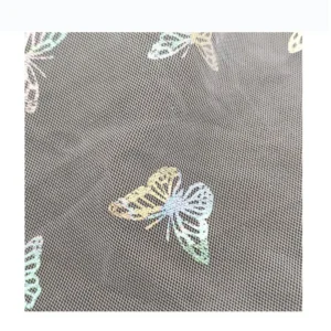 DX128 Stock Light Pink Polyester Tulle Fabric with Rainbow Color Butterfly Bronzing Net Mesh Fabric Wholesale - 100%...