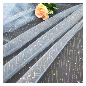 Lace Fabric Sky Blue Mesh Glitter Tulle Lace Fabric with Colorful Shooting Star for Baby Tutu Dress Fabric - 100% Polyester...