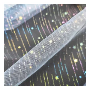 Lace Fabric Sky Blue Mesh Glitter Tulle Lace Fabric with Colorful Shooting Star for Baby Tutu Dress Fabric - 100% Polyester...