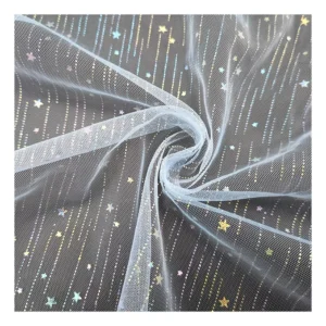 Lace Fabric Sky Blue Mesh Glitter Tulle Lace Fabric with Colorful Shooting Star for Baby Tutu Dress Fabric - 100% Polyester...