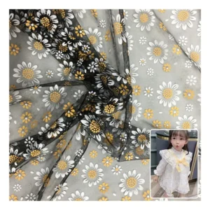 Baby Custom Print Fabric Flowers Sunflower Daisy Printing Mesh Fabric Soft Tulle for TuTu Skirts - 100% Polyester, 60 gsm...