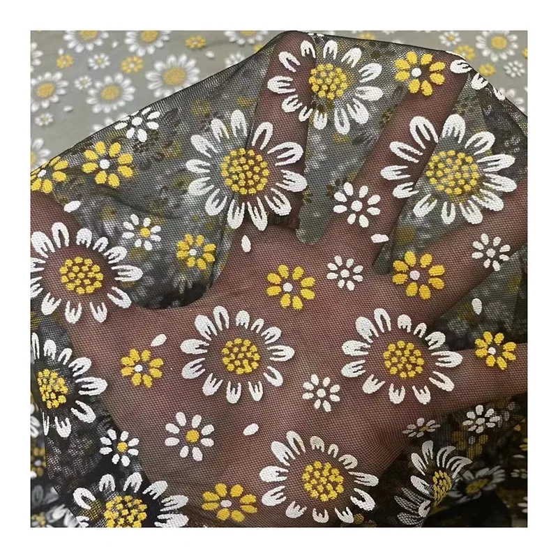 Baby Custom Print Fabric Flowers Sunflower Daisy Printing Mesh Fabric Soft Tulle for TuTu Skirts - 100% Polyester, 60 gsm...