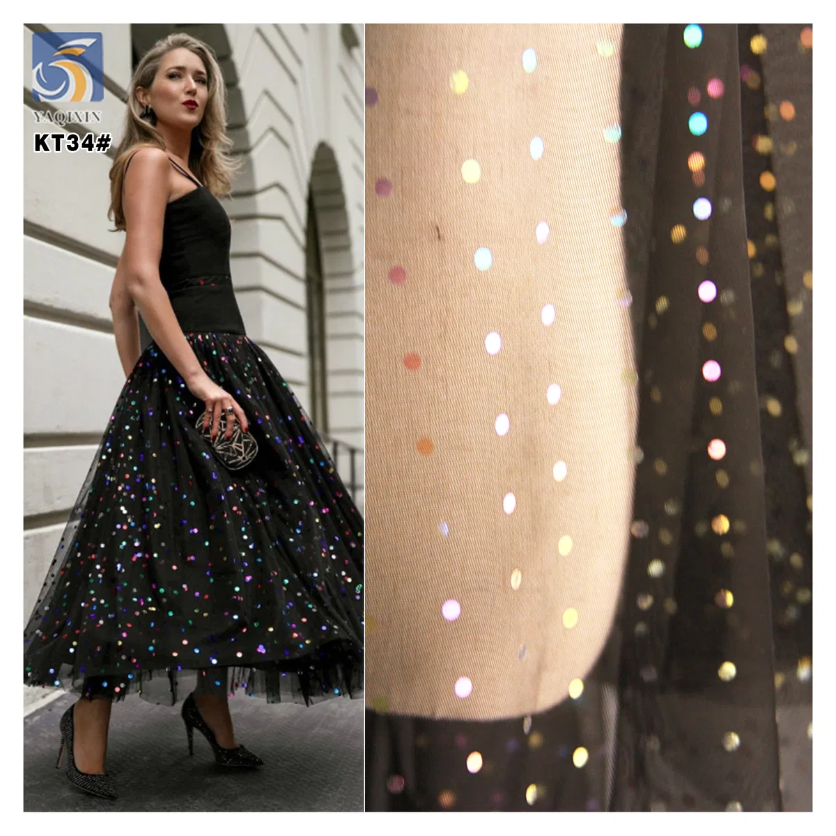 Classic Polka Dot Dress Fabric Rainbow Foil Printed Tulle 2025 New Design Style Wholesale Clothing Fabric - 100% Polyester...