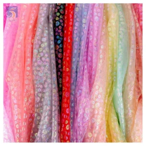 2024 New Trend Textile Color Foil Printing Floral Polyester Material Fabric Net Tulle Mesh Printed Dress Fabric - 100%...