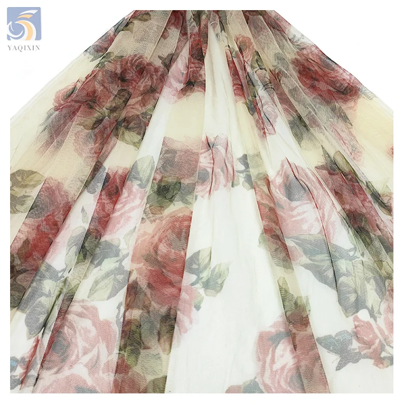 Market Stock Lot Prices Custom Printed Mesh Polyester Fabric Rose Floral Digital Print Fabric Vintage Ivory Tulle - 100%...