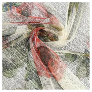 Market Stock Lot Prices Custom Printed Mesh Polyester Fabric Rose Floral Digital Print Fabric Vintage Ivory Tulle - 100%...