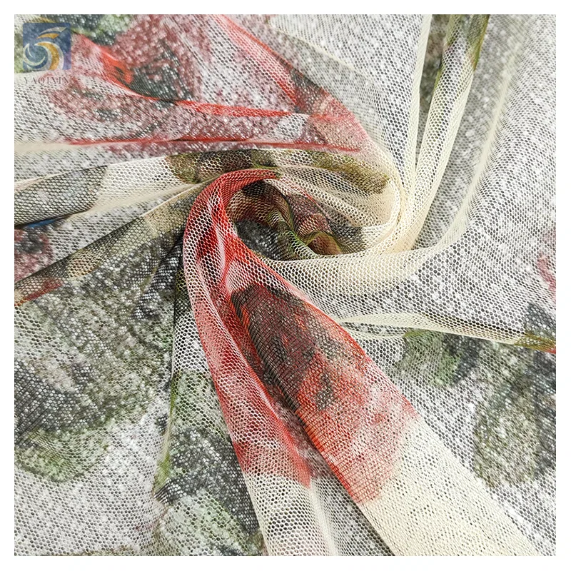 Market Stock Lot Prices Custom Printed Mesh Polyester Fabric Rose Floral Digital Print Fabric Vintage Ivory Tulle - 100%...