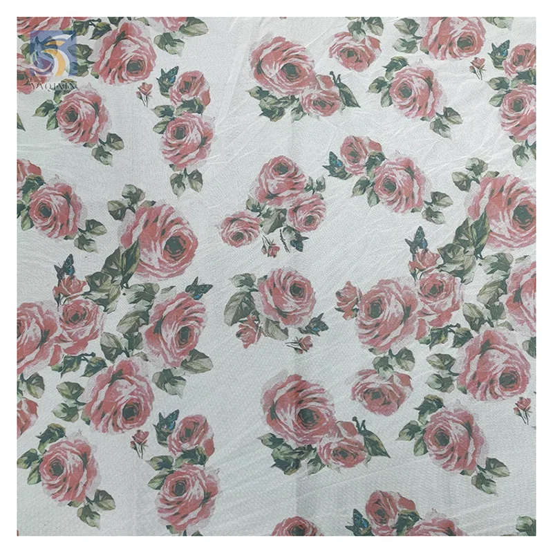 Market Stock Lot Prices Custom Printed Mesh Polyester Fabric Rose Floral Digital Print Fabric Vintage Ivory Tulle - 100%...
