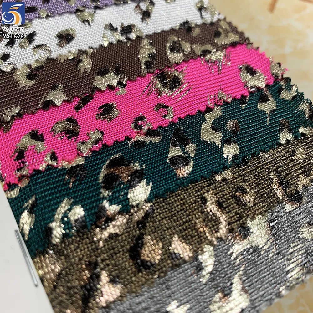 YX1626 Leopard Print Knit Fabric Metallic Foil Stretch Material for Womens Blouses Shirts and Clothing