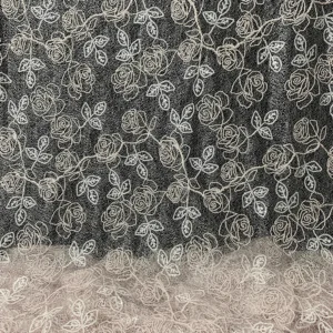 YX1219 2026 New Custom Light Pink Color Rose Embroidered Mesh Fabric Rope Embroidery Fabric 5 Yards for Girls' Clothing