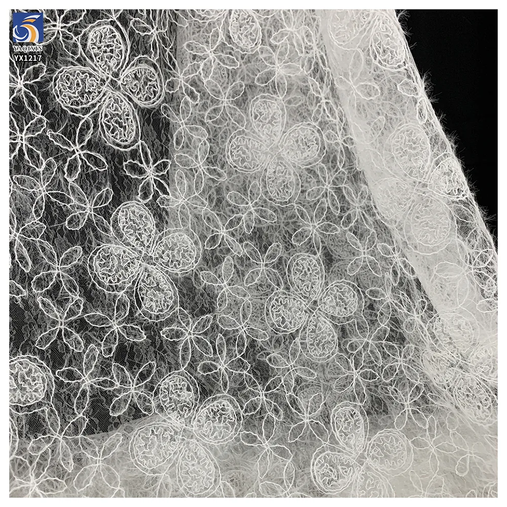 YX1217 New Autumn Style Plain Color Crochet Rope Lace Fabric With Embroidered Florals Mesh Fabric for Garments