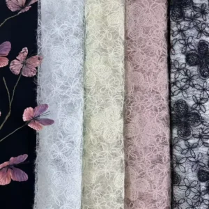 YX1217 New Autumn Style Plain Color Crochet Rope Lace Fabric With Embroidered Florals Mesh Fabric for Garments