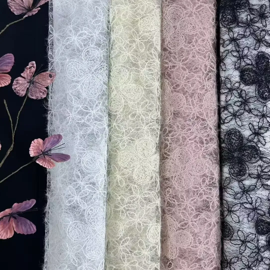 YX1217 New Autumn Style Plain Color Crochet Rope Lace Fabric With Embroidered Florals Mesh Fabric for Garments
