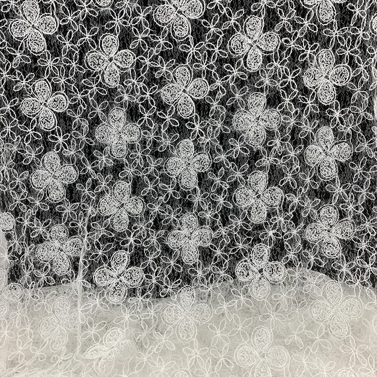 YX1217 New Autumn Style Plain Color Crochet Rope Lace Fabric With Embroidered Florals Mesh Fabric for Garments