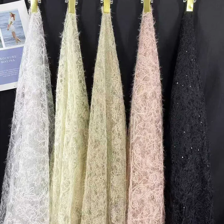 YX1201-1 130gsm Sexy Style Embroidered Black Tulle Fabric for Woman Clothing Mesh Custom Knitted Embroidery Fabric 1 Yard