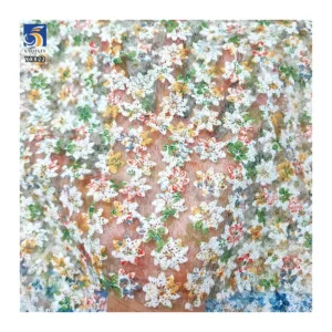 YX822 Latest Exclusive Designs Tulle Embroidery Printing Colorful Flowers Mesh Fabric 3D for Fashion Beautiful Skirt