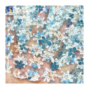 YX822 Latest Exclusive Designs Tulle Embroidery Printing Colorful Flowers Mesh Fabric 3D for Fashion Beautiful Skirt