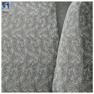 YX1517 Wholesale White Leaf Pattern Embroidered Tulle Fabric With 3mm Sequins for Gown Ladies Apparel