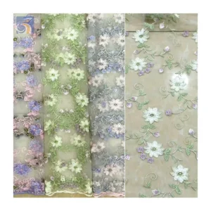YX2706 Chinese Wholesale Fuchsia Lace Fabric Floral Garden Embroidery Lace Fabric for Tablecloths