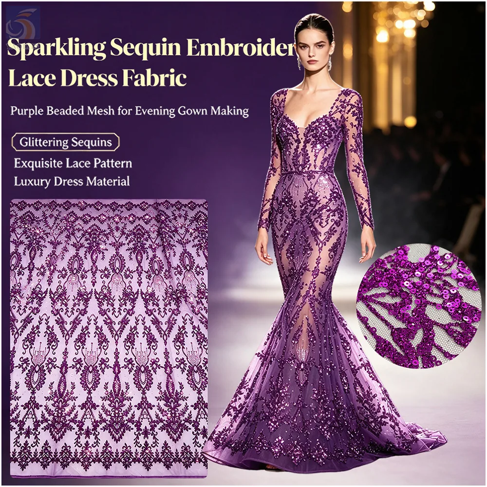 YX1605 Glitter Sequin Embroidery Lace Fabric Sparkling Mesh Net Lace for Bridal Wedding Evening Dress