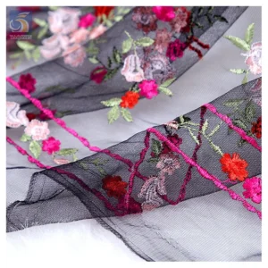 Guangzhou Manufacturer Wholesale High Quality Polyester Tulle Lace Fabric Vintage Floral 3D Mesh Wedding Underwear Accessories
