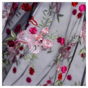 Guangzhou Manufacturer Wholesale High Quality Polyester Tulle Lace Fabric Vintage Floral 3D Mesh Wedding Underwear Accessories