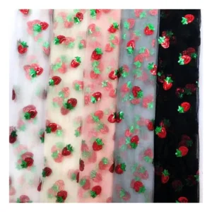 Lovely Strawberry Embroidery Tulle Fabric Sequin Tulle Strawberry Sequin Embroidered Mesh Fabric