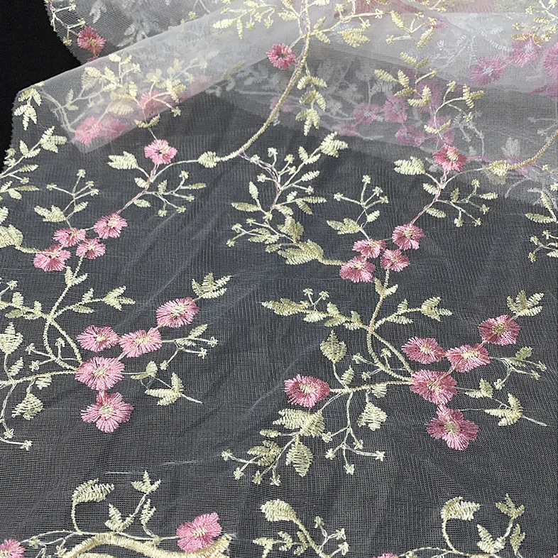 YX2150 2025 Hot Sale Good Price Two-Color Rose Floral Embroidery Lace Fabric Children Garment Dress China Fabric