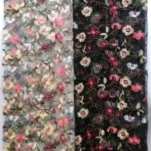 YX505 New Design Pink White Floral Polyester Mesh Colorful Embroidery Tulle Fabric