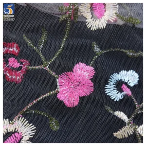 YX505 New Design Pink White Floral Polyester Mesh Colorful Embroidery Tulle Fabric