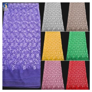 YX1027 Custom Embroidery Cheap Fabrics Tulle Textiles Lightweight Breathable Polyester Mesh Embroidered Fabric Flowers Knit